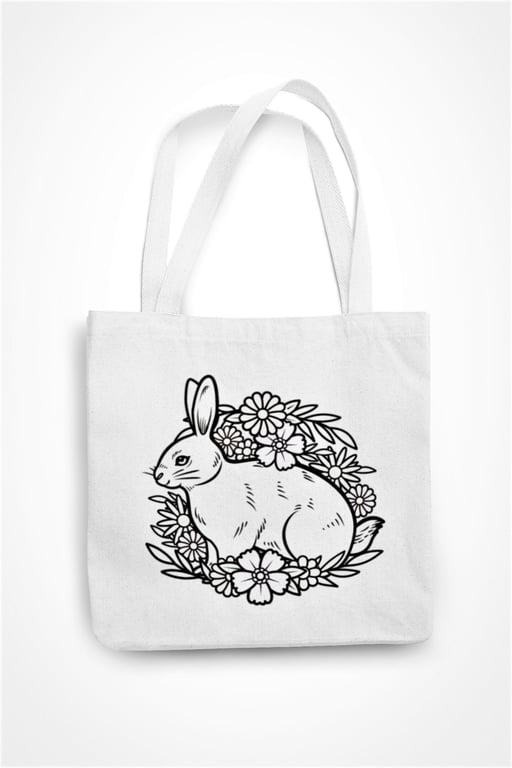 Floral Rabbit Print Tote Bag Eco Friendly Shopping Bag Spring time Easter Bunny 