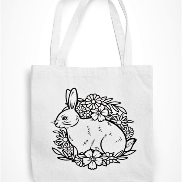 Floral Rabbit Print Tote Bag Eco Friendly Shopping Bag Spring time Easter Bunny 