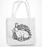 Floral Rabbit Print Tote Bag Eco Friendly Shopping Bag Spring time Easter Bunny  - Image 1