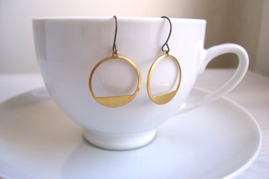 Modern Gold Hoops in raw brass - simple circles - brushed finish - minimalist