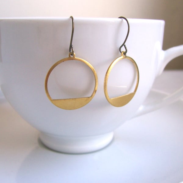 Modern Gold Hoops in raw brass - simple circles - brushed finish - minimalist
