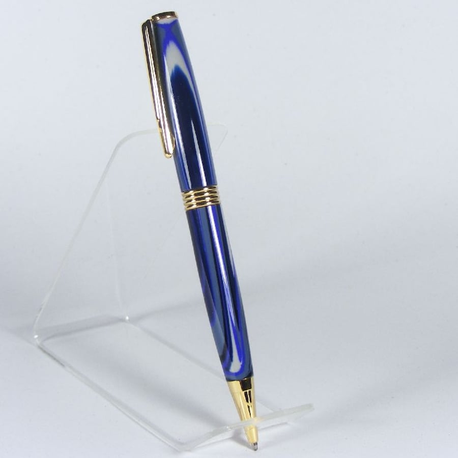 Streamline Ballpoint Pen with ‘Midnight‘ Blue Acrylic and Gold Plate trim (P011)