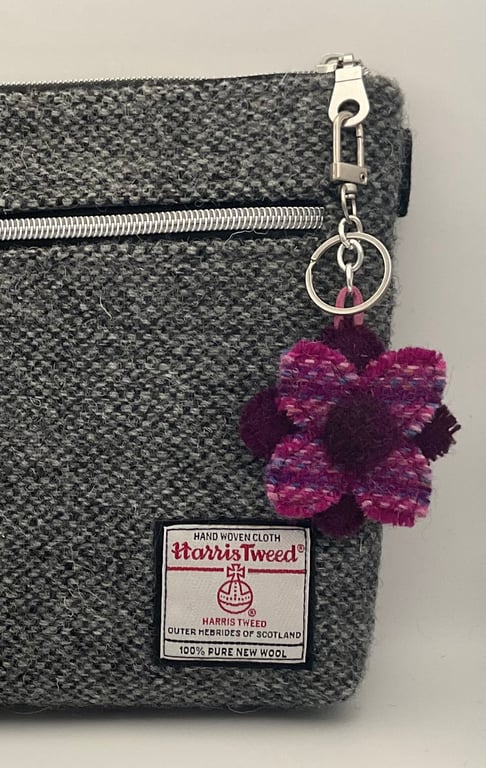 Harris Tweed Flower Bag Charm Keychain Handmade Scottish Wool 