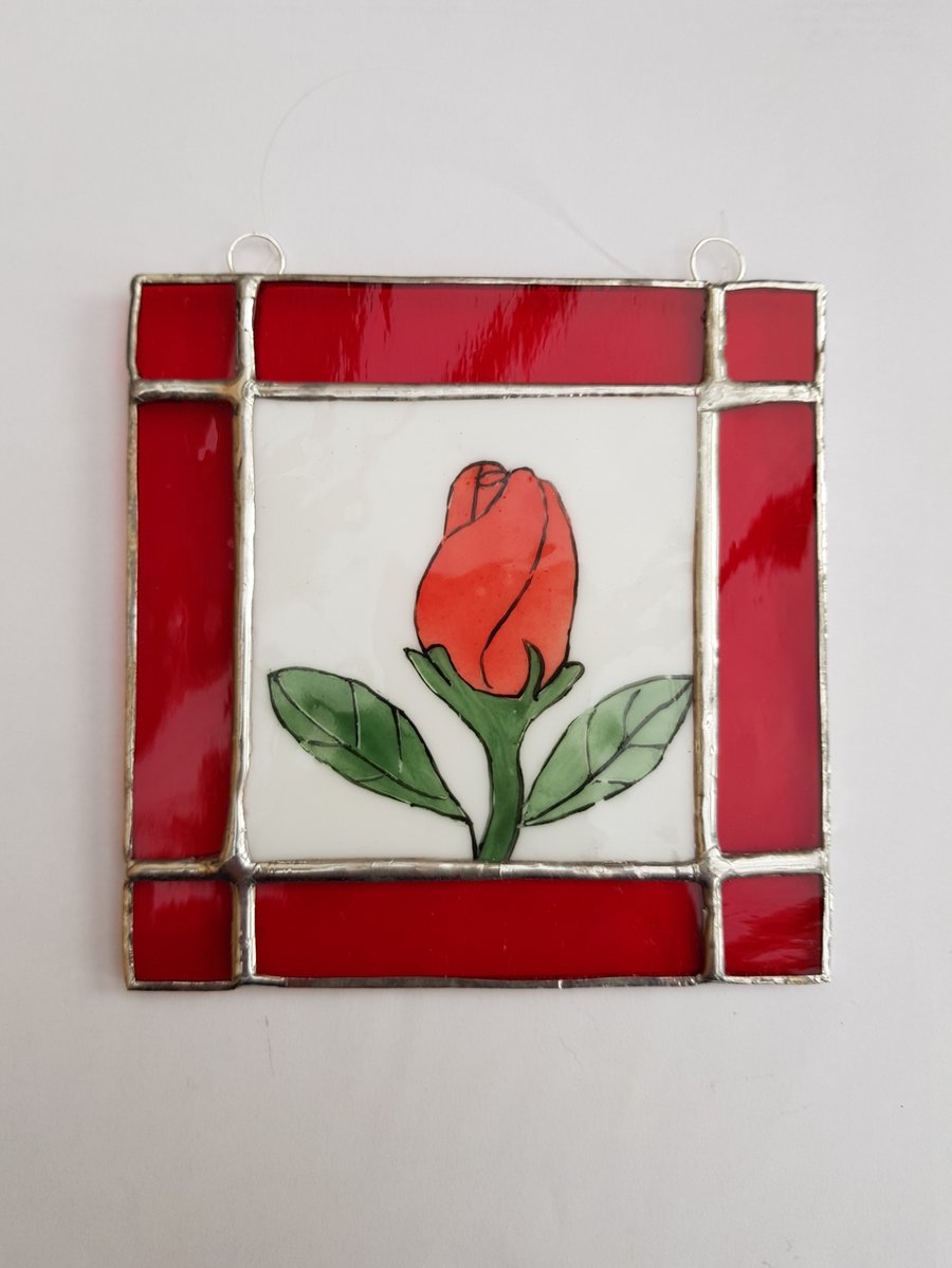 338 Stained Glass hand painted rose - handmade hanging decoration.
