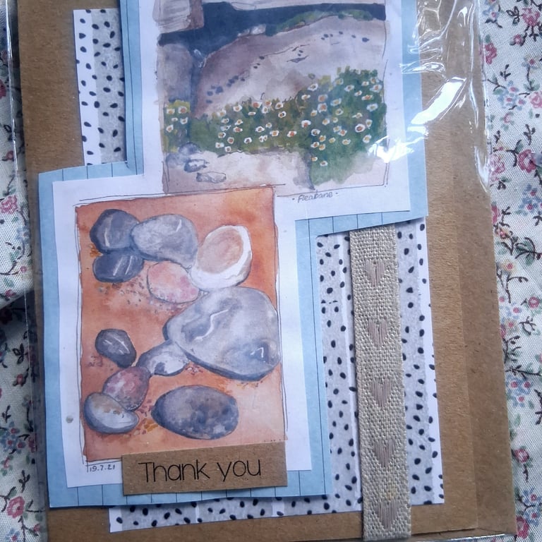 watercolour print greeting card handmade- no 10 pebbles 