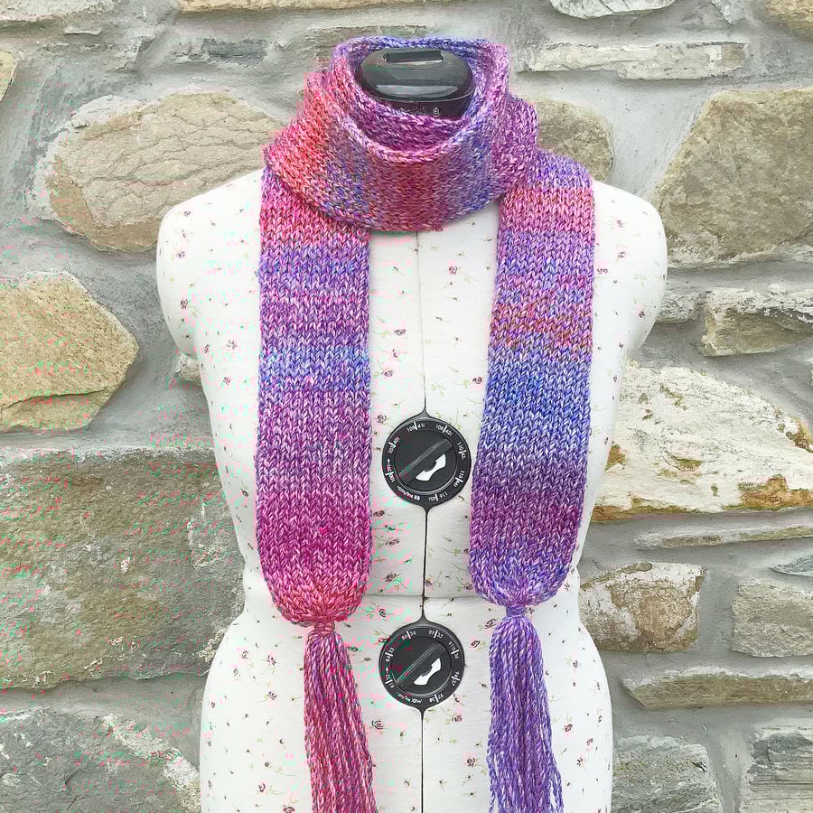 Knitted Scarf. Woollen Scarf. Long Scarf. Double Layered Scarf. Pink Scarf. 