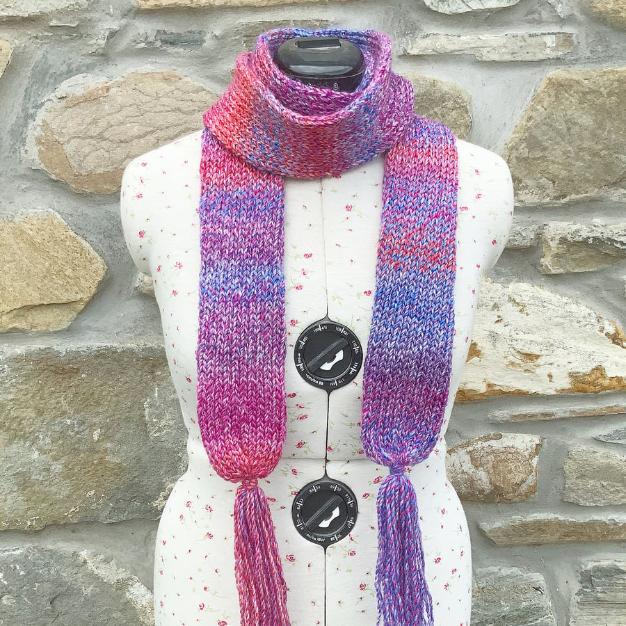 Knitted Scarf. Woollen Scarf. Long Scarf. Winter Scarf. Cosy Scarf. Pink Scarf.