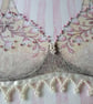 Pink and cream bra and knickers painting hand-stitched with ribbon and pearls - Image 3