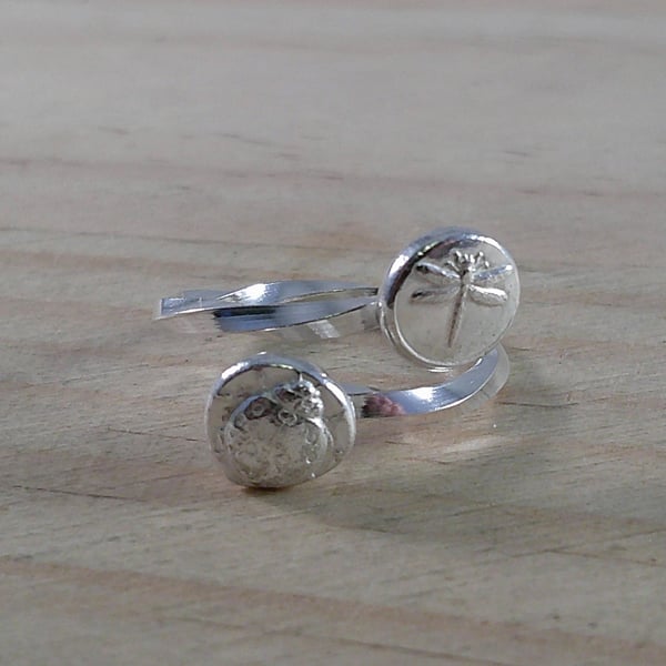 Sterling Silver Dragonfly and Ladybird Bug Shot Adjustable Ring (SKU070325)