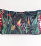 Printed Velvet Jungle  Design  Cushion with Red Pom Poms - Image 4