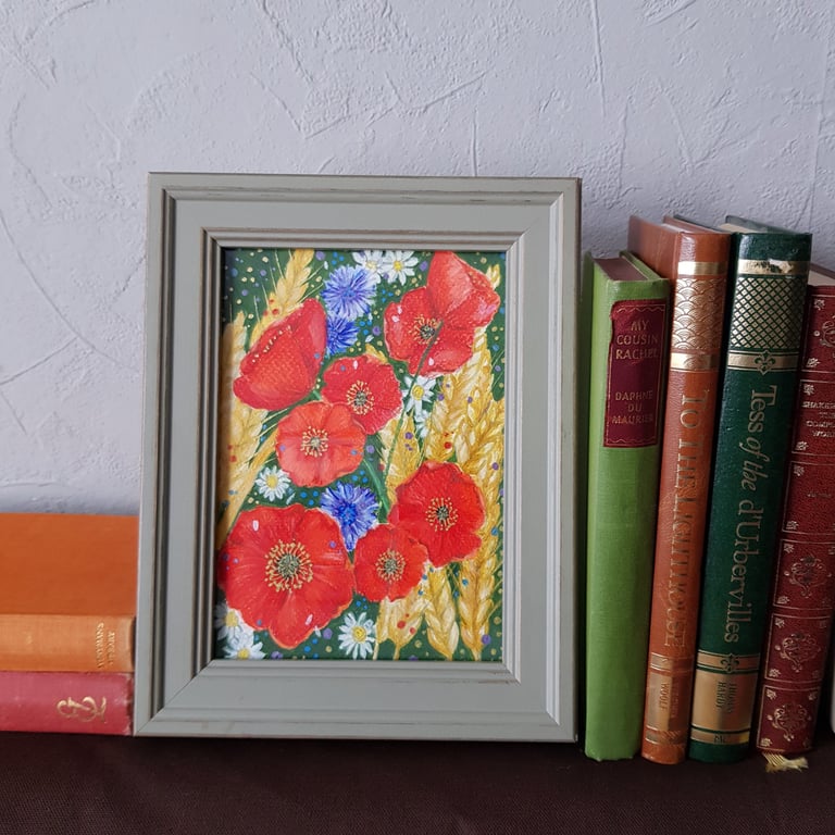 Poppies - August flowers, harvest framed original artwork 
