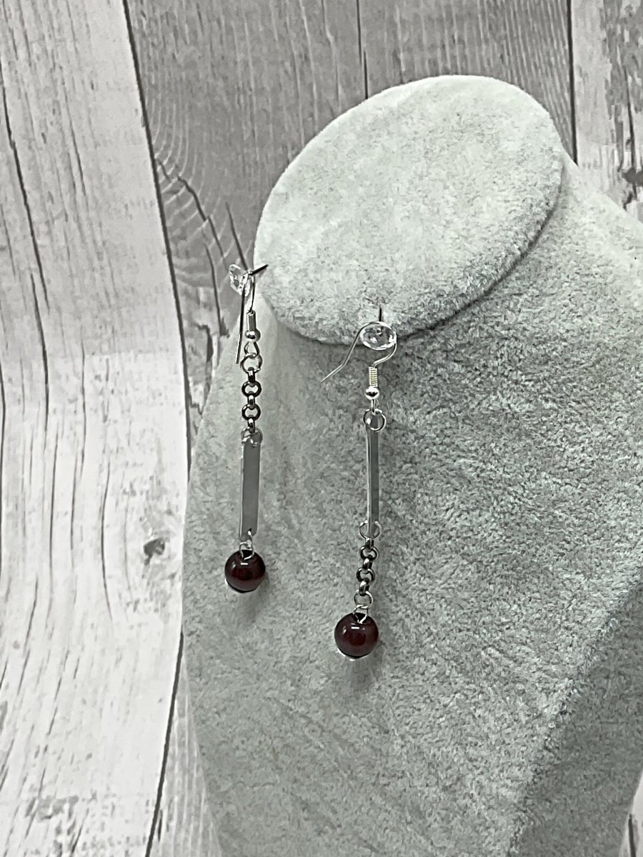 Aluminium Tin Earrings, Recycled, Amethyst Beads & Chain, Lightweight Reverse 