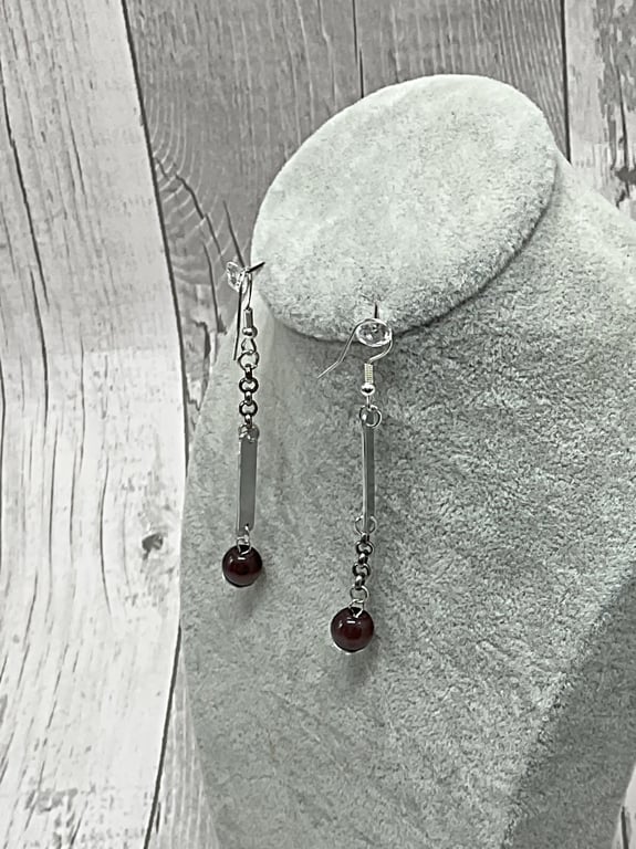 Aluminium Tin Earrings, Recycled, Amethyst Beads & Chain, Lightweight Reverse 