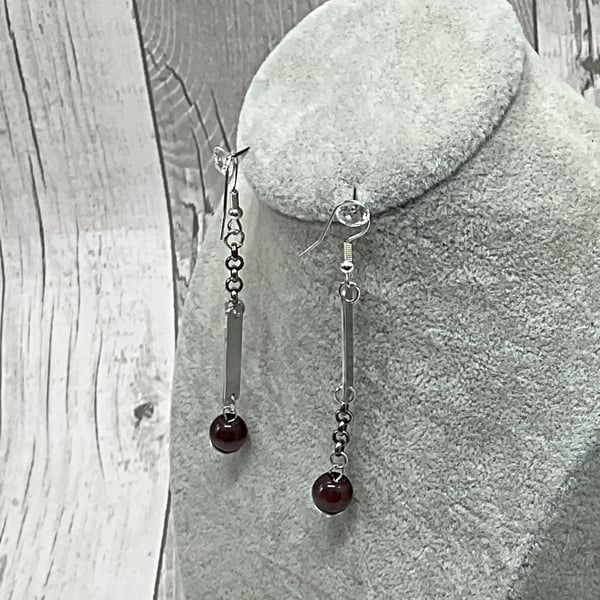 Aluminium Tin Earrings, Recycled, Amethyst Beads & Chain, Lightweight Reverse 