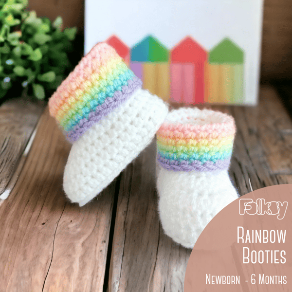 Rainbow Crochet Baby Booties, Newborn Baby Shower Gift Idea