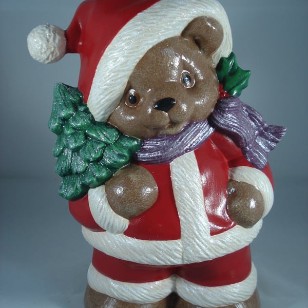 Red Ceramic Xmas Christmas Santa Claus Bear Animal Figurine Ornament Decoration.