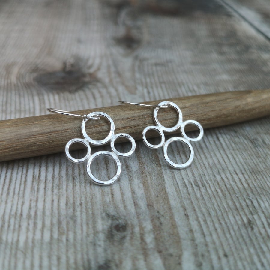 Sterling Silver Hammered Circle Bubble Earrings