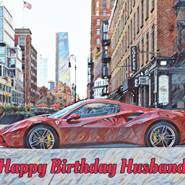Happy Birthday Husband Red Car Card A5