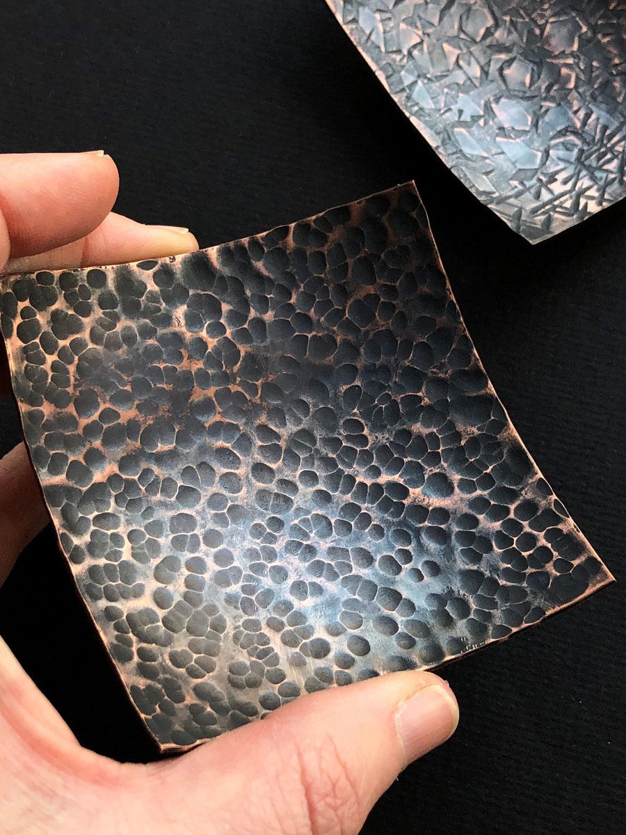 Oxidised copper SQUARE bowl with hammered texture