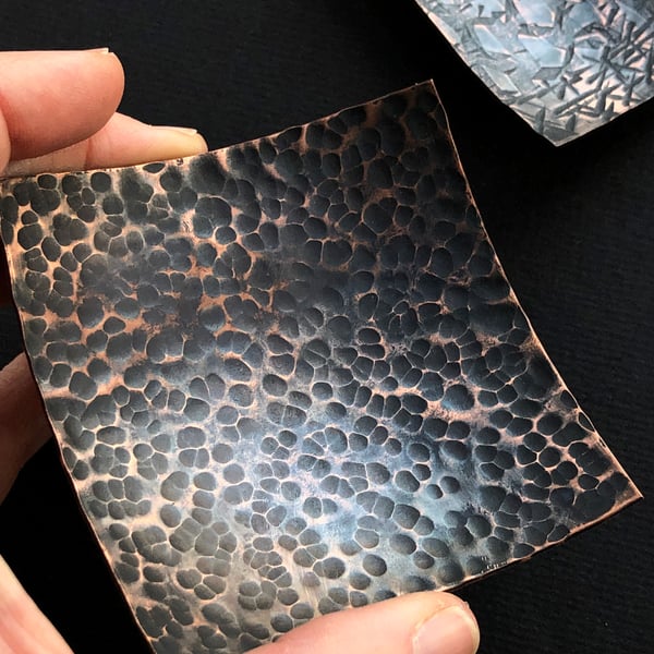 Oxidised copper SQUARE bowl with hammered texture