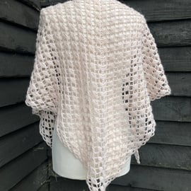 Feather light Merino wool triangle shawl in champagne colour 