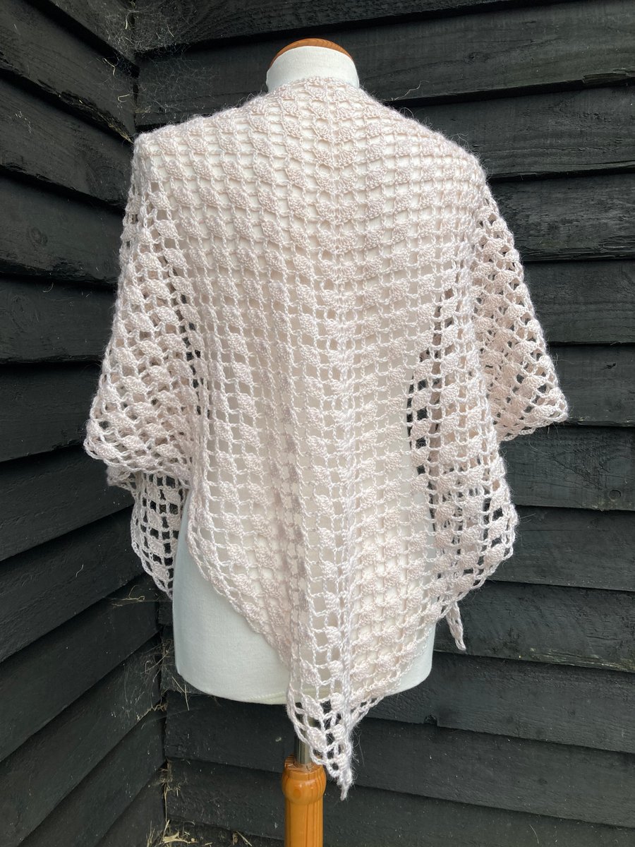 Feather light Merino wool triangle shawl in champagne colour 