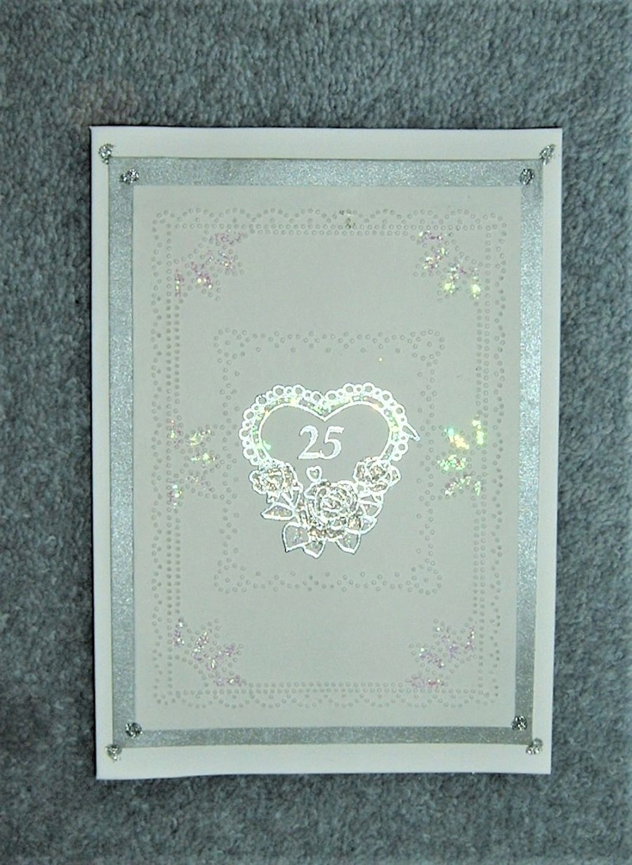 hand crafted silver wedding anniversary card (m ref F 428)