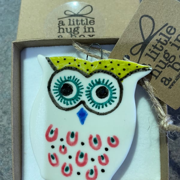 A little hug in a box multi colour owl porcelain gift 