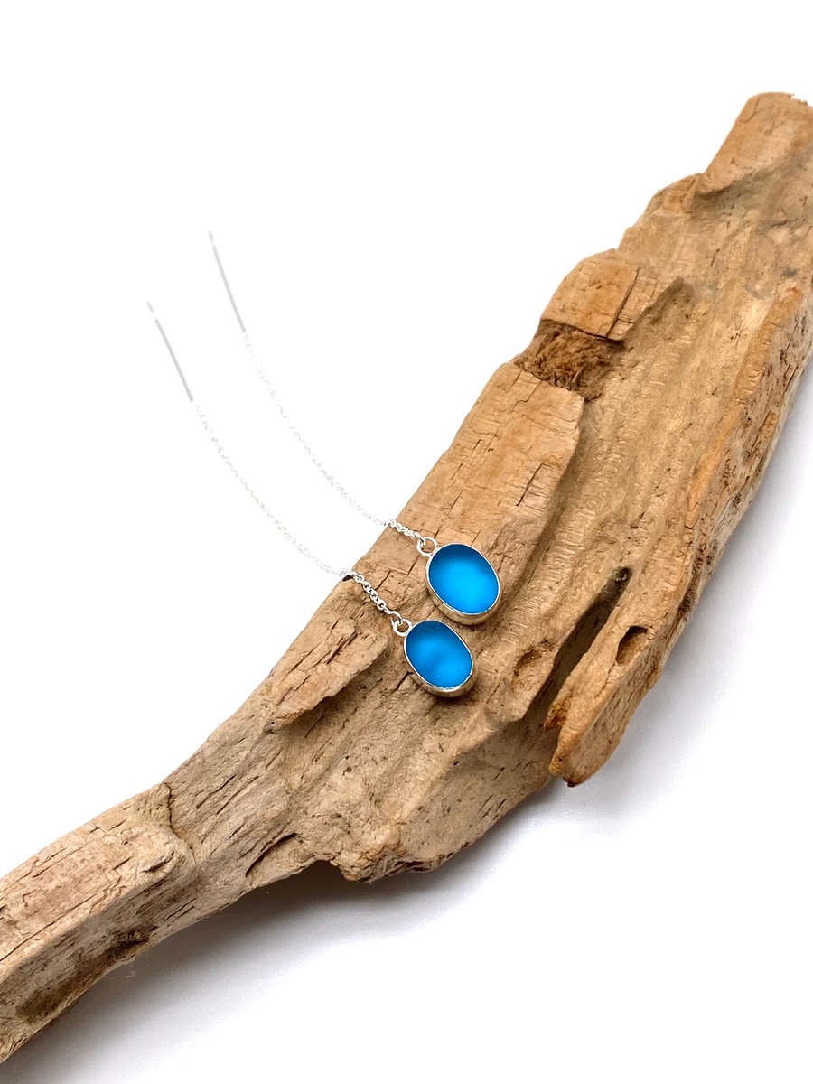 Turquoise Sea Glass Threader Earrings