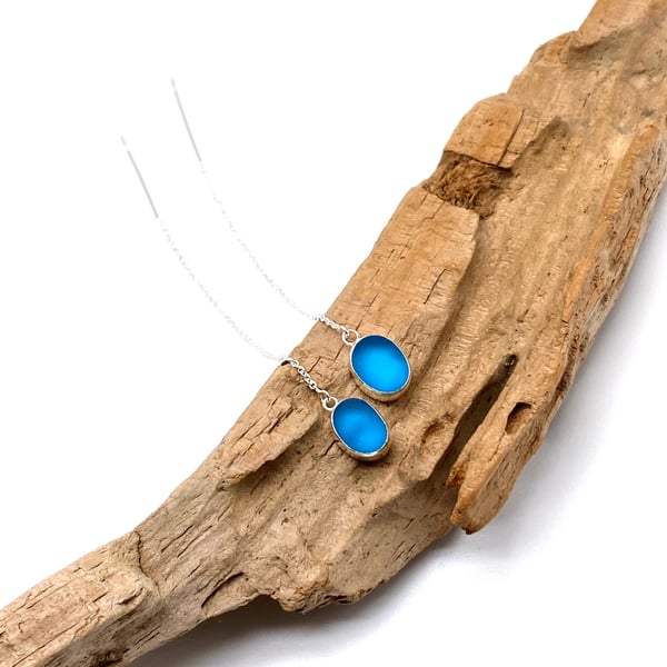 Turquoise Sea Glass Threader Earrings