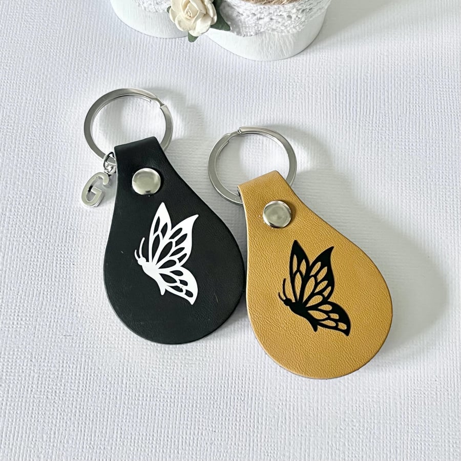 Butterfly Keyring, Insect Leather Keyring, Personalised Butterfly Keychain.