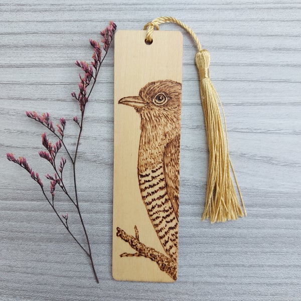 Cuckoo unique handmade wood bookmark. Gift for bird lovers