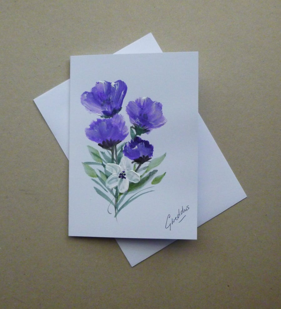 original hand painted floral greetings card blank ( ref FA 304 P3 )