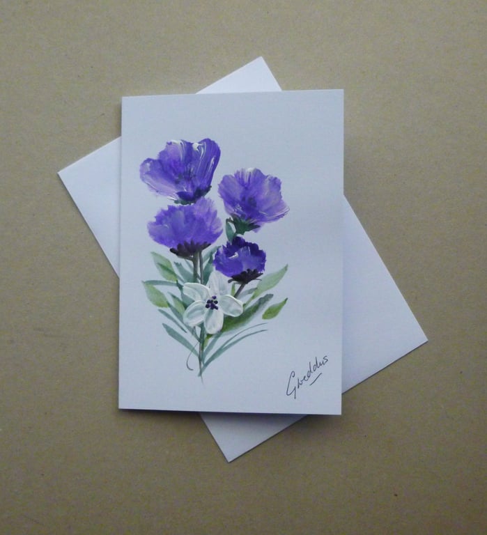 original hand painted floral greetings card blank ( ref FA 304 P3 )