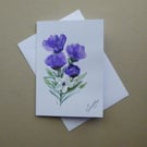 original hand painted floral greetings card blank ( ref FA 304 P3 )