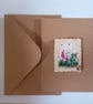 ,FOXGLOVES, handmade, original, embroidered A6 blank greetings card 
