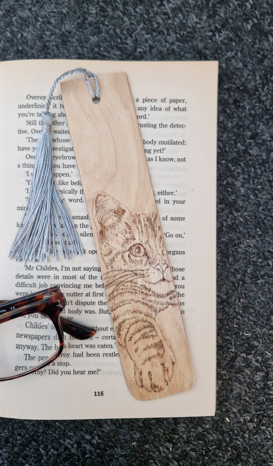Hand Burned Wooden Bookmark -  Cat