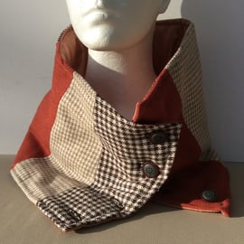 Unique, tweed, rectangular neck warmer, snood, scarf, cowl.