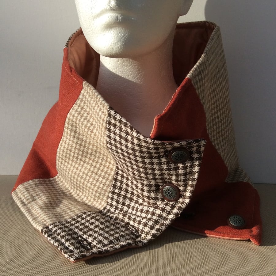 Unique, tweed, rectangular neck warmer, snood, scarf, cowl.