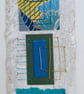Pretty Patterned Blue Green Yellow Handstitched Geometric Small Art Pictures - Image 3