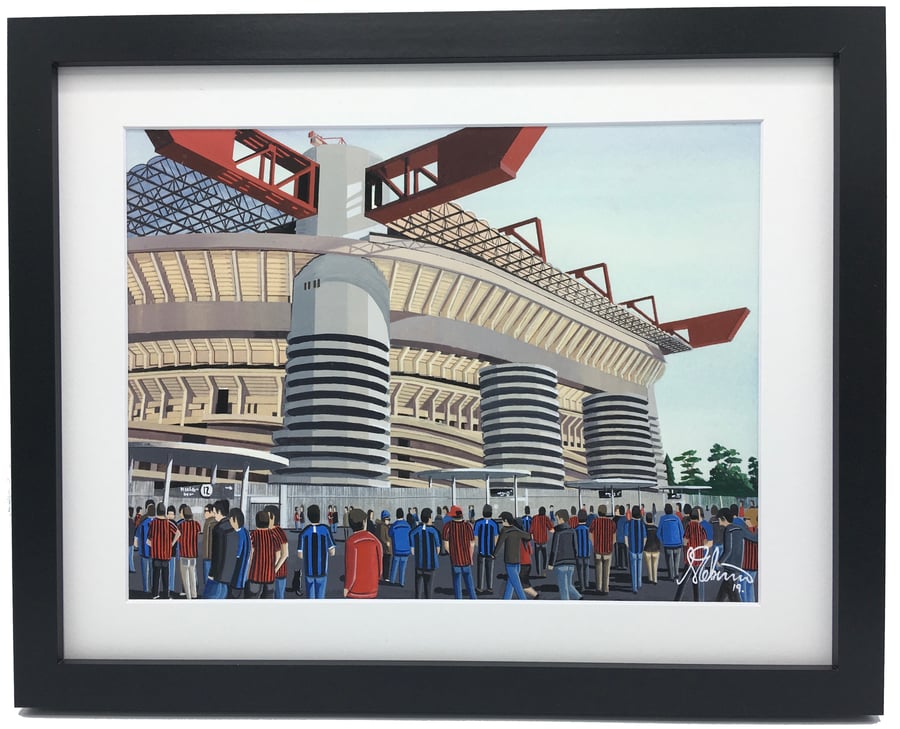 A.C & Inter Milan, San Siro. Quality Framed Football Art Print 14" x 11" Frame