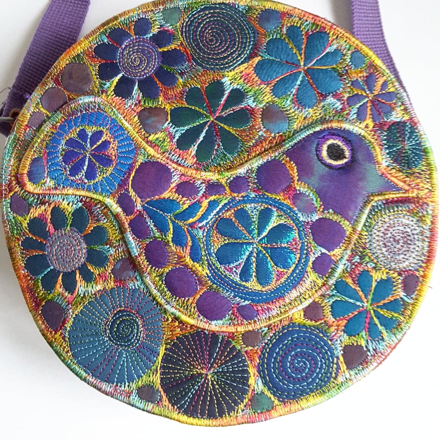 Round Cross Body Bag Free Machine Embroidery 