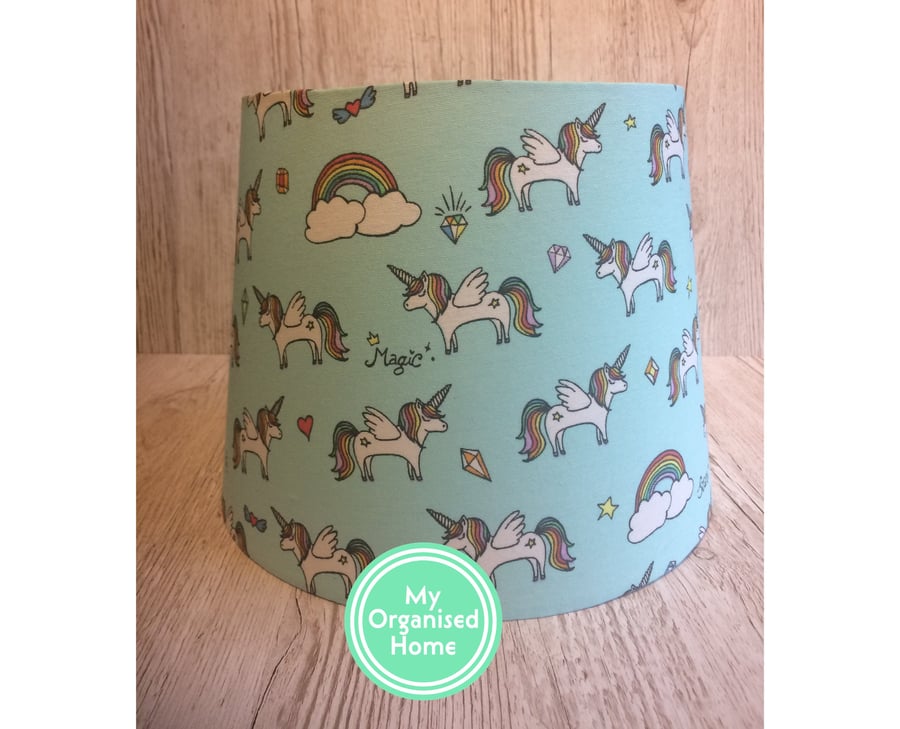 Handmade empire lampshade - ceiling or table lamp - Rainbow Unicorn - conical