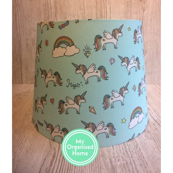 Handmade empire lampshade - ceiling or table lamp - Rainbow Unicorn - conical