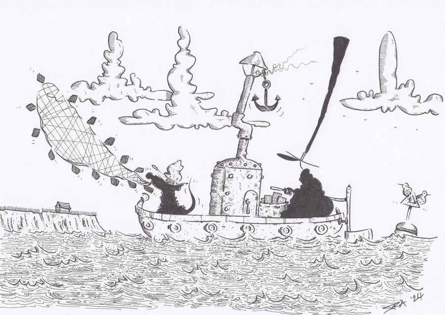 'Fishing for Cake' an A4 sized original artwork