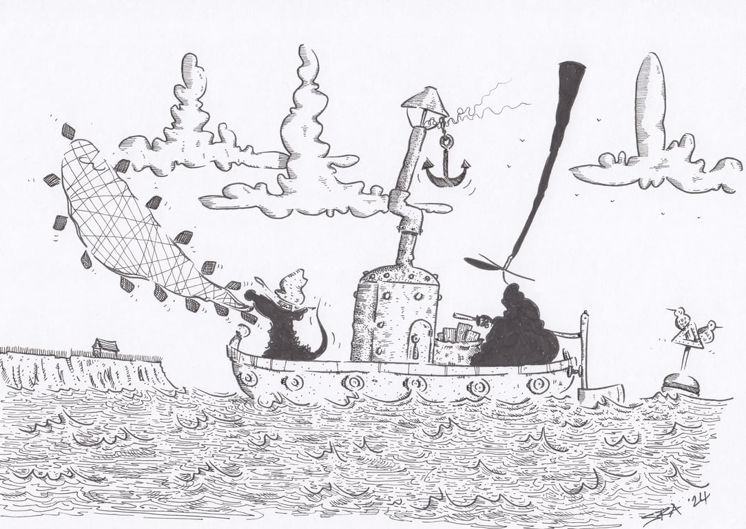 'Fishing for Cake' an A4 sized original artwork