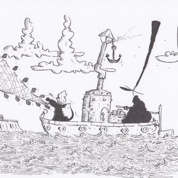 'Fishing for Cake' an A4 sized original artwork