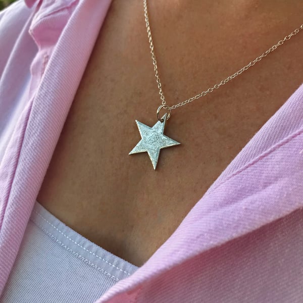 Large Silver Star Necklace 