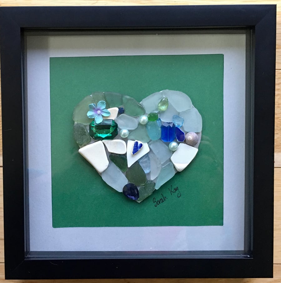 Love heart mosaic framed artwork.
