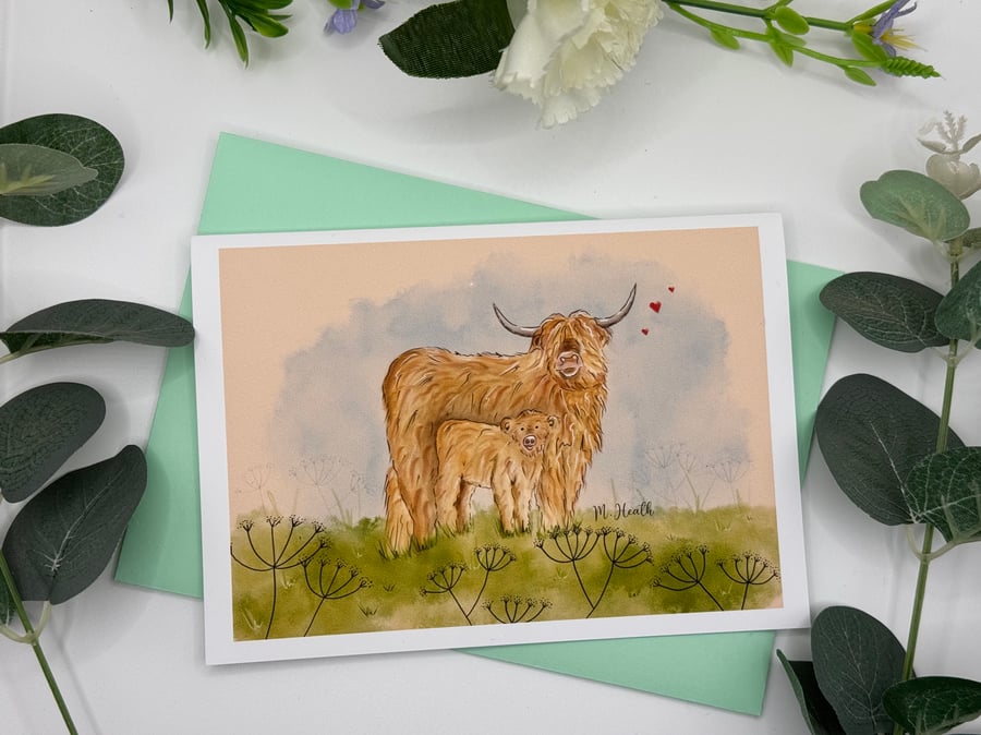 Highland cow cows general card cute card birthday Anniversary card Valentines